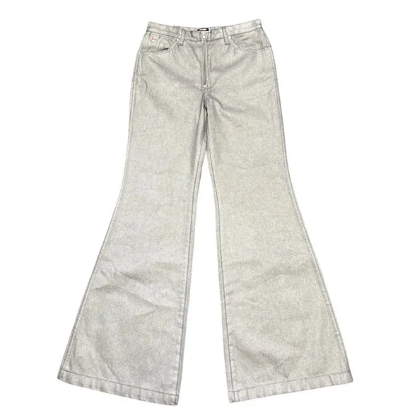 Wrangler x Fender Silver Metallic Wanderer Flare Jeans NWT 29 Rockstar Core - Picture 4 of 13